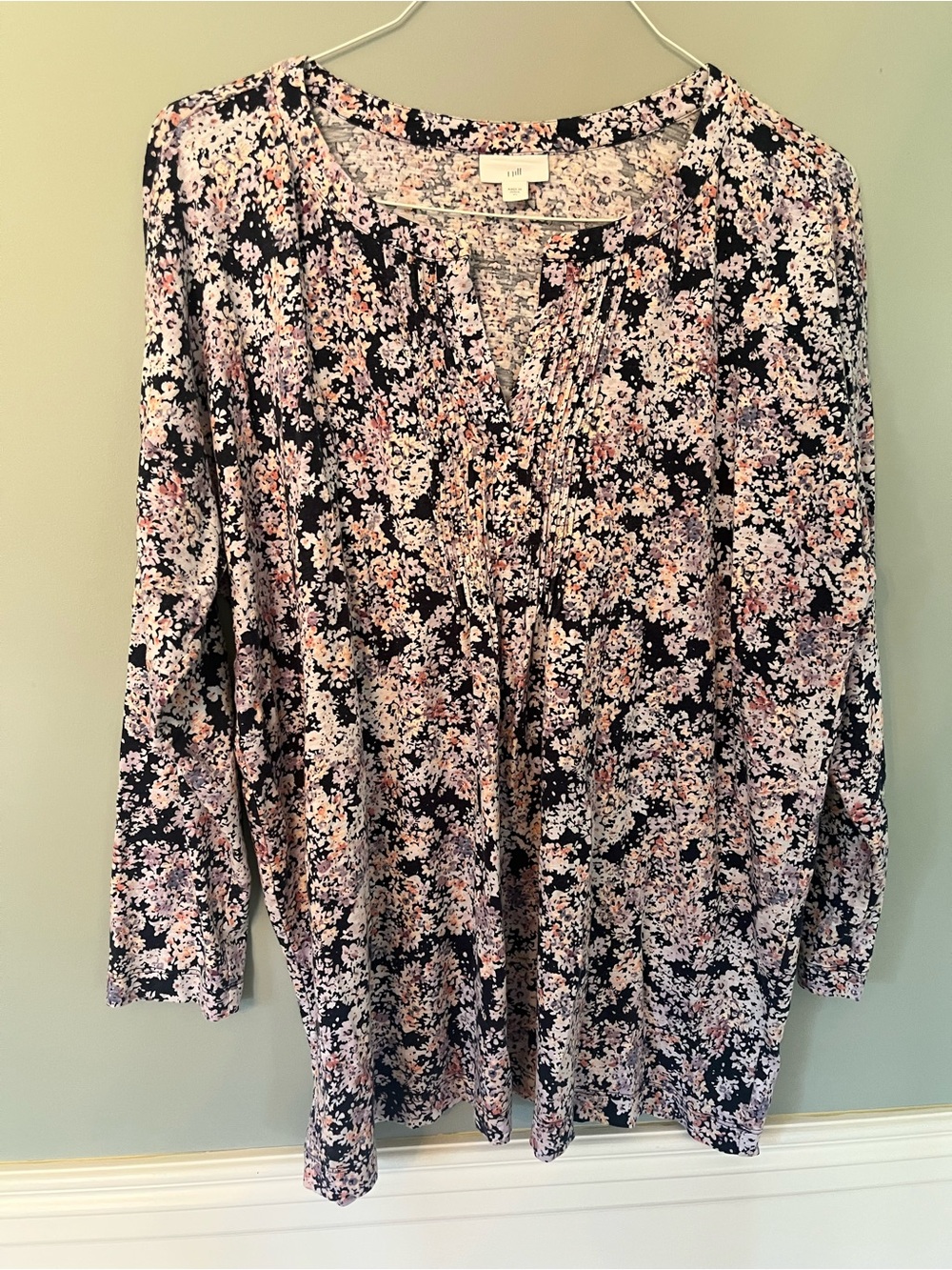J Jill Floral Long Sleeve Peasant Top - Pink & Navy